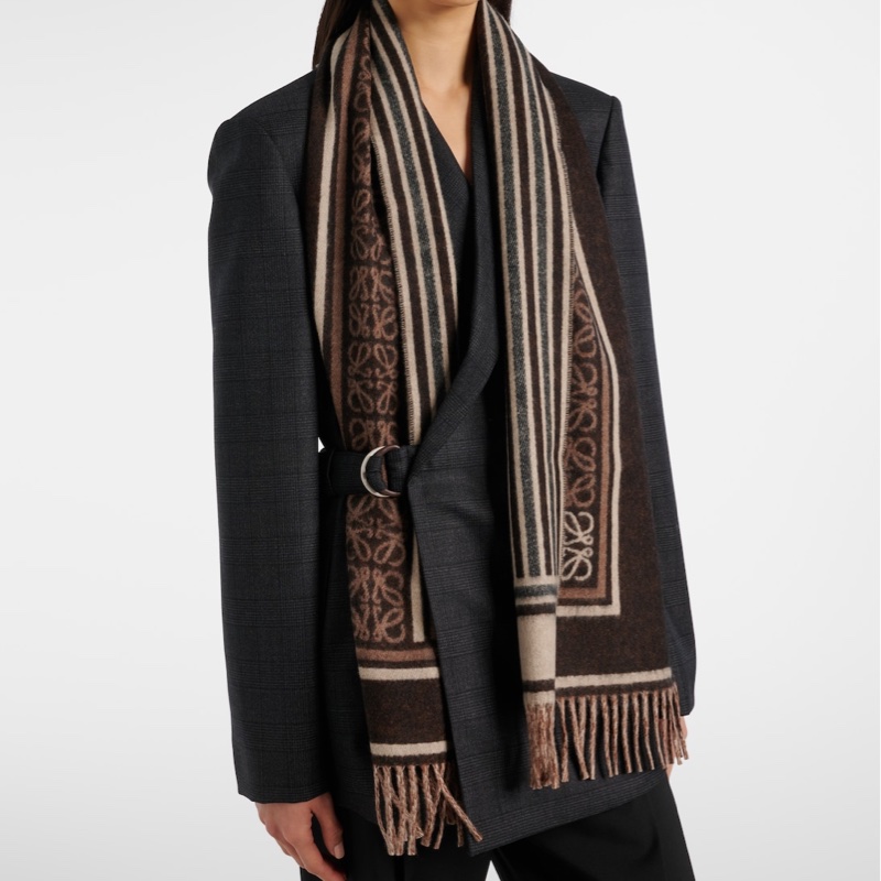 LOEWE Anagram wool and cashmere jacquard 圍巾-1