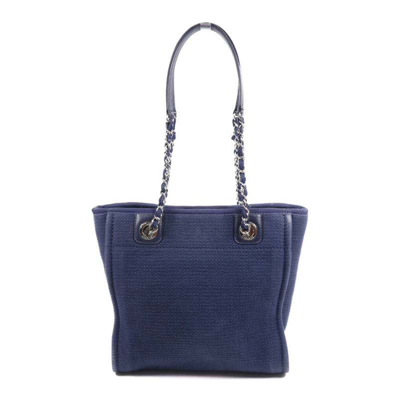 CHANEL 帆布Deauville銀扣鏈帶肩背袋-1