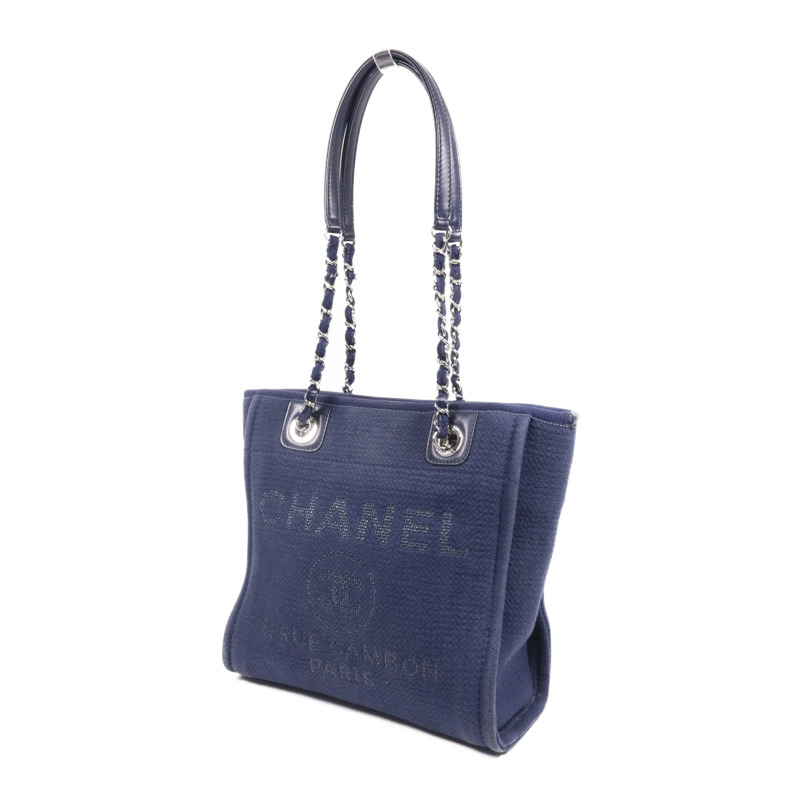 CHANEL 帆布Deauville銀扣鏈帶肩背袋-2