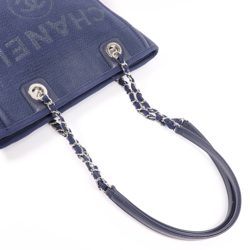 CHANEL 帆布Deauville銀扣鏈帶肩背袋-8