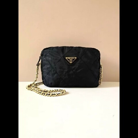 【LA LUNE】絕版古董包 稀有Prada黑色降落傘側背包 單肩包 斜背包 中古二手