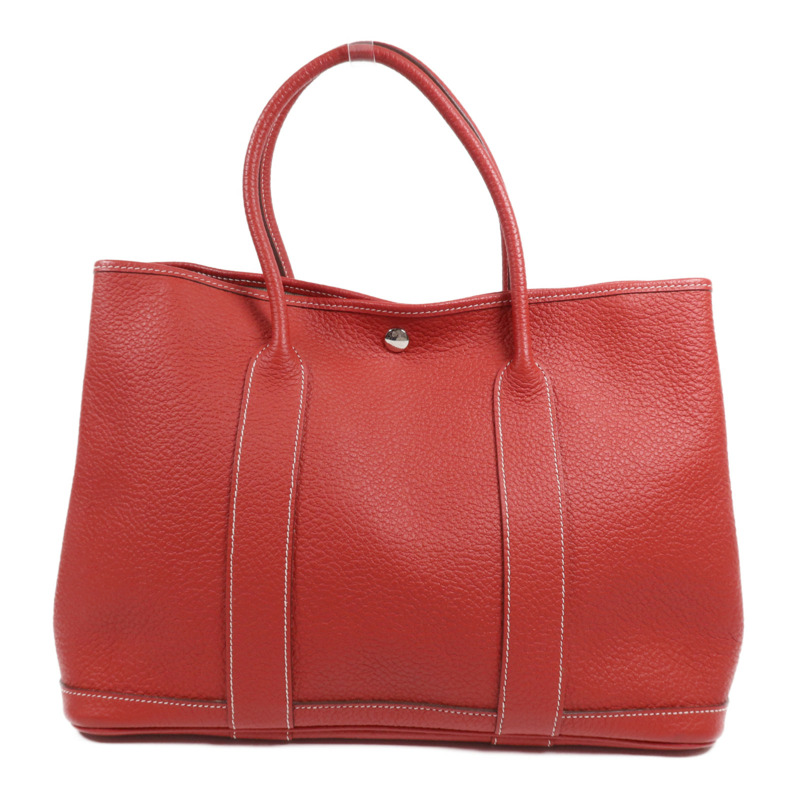 HERMES Country皮革Garden Party TPM銀扣手挽袋Rouge Casaque-0