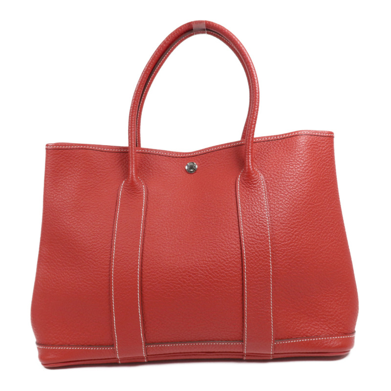 HERMES Country皮革Garden Party TPM銀扣手挽袋Rouge Casaque-1