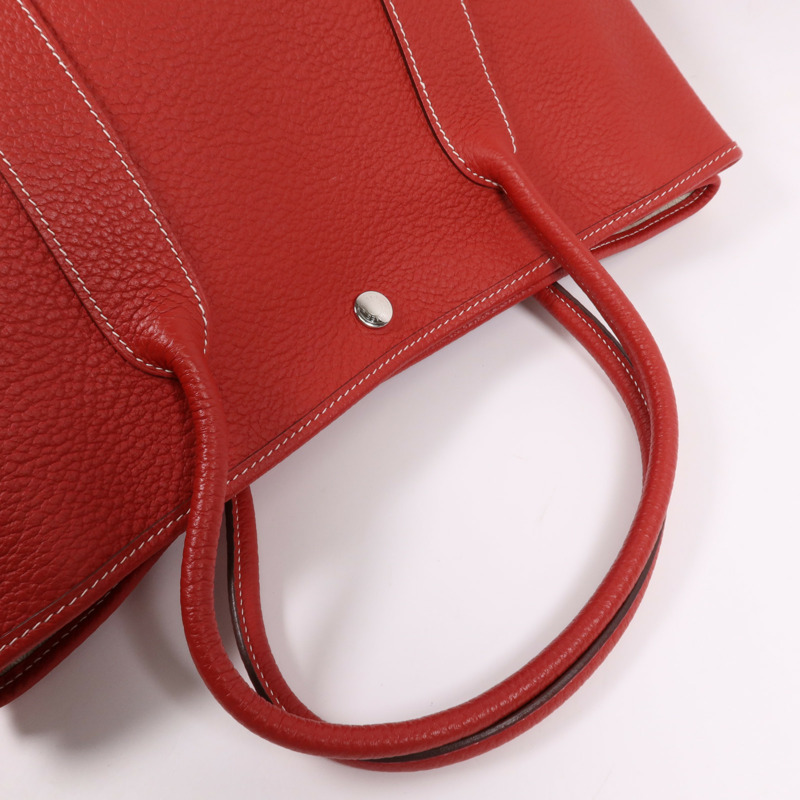 HERMES Country皮革Garden Party TPM銀扣手挽袋Rouge Casaque-7