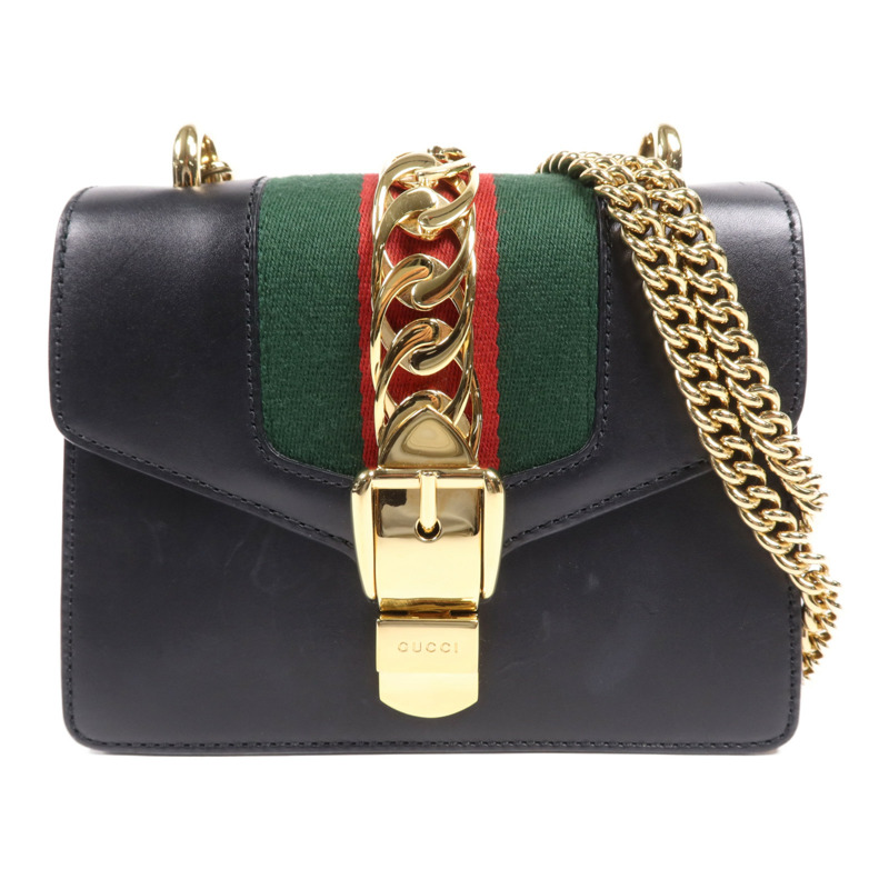 GUCCI 牛皮皮革Syvie Mini金扣鏈帶肩背袋-0