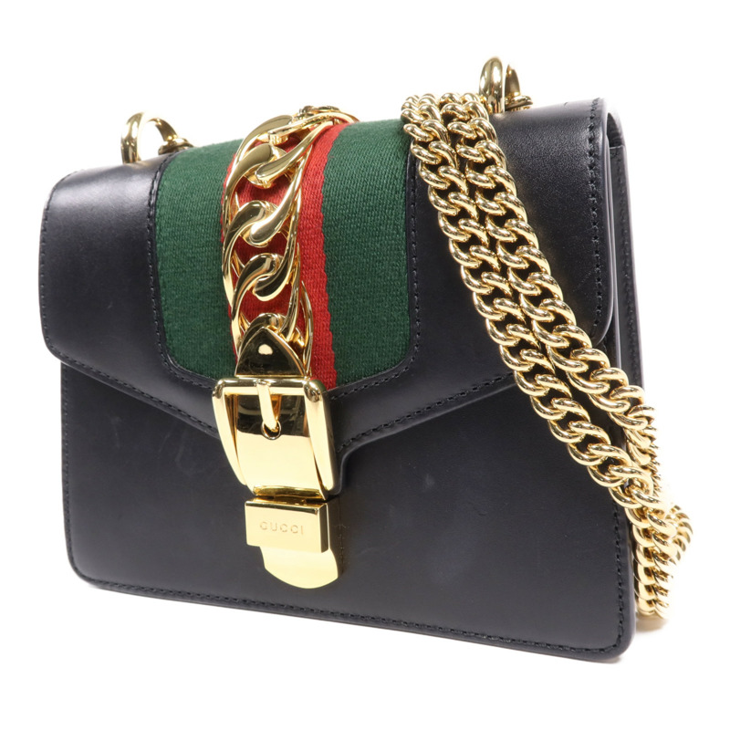 GUCCI 牛皮皮革Syvie Mini金扣鏈帶肩背袋-2