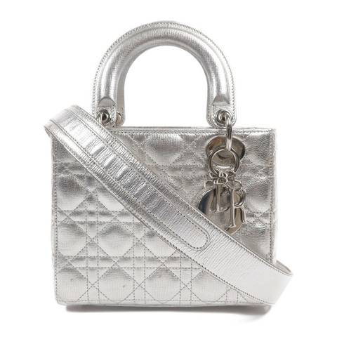 Dior 牛皮皮革Lady Dior銀扣手挽肩背兩用袋