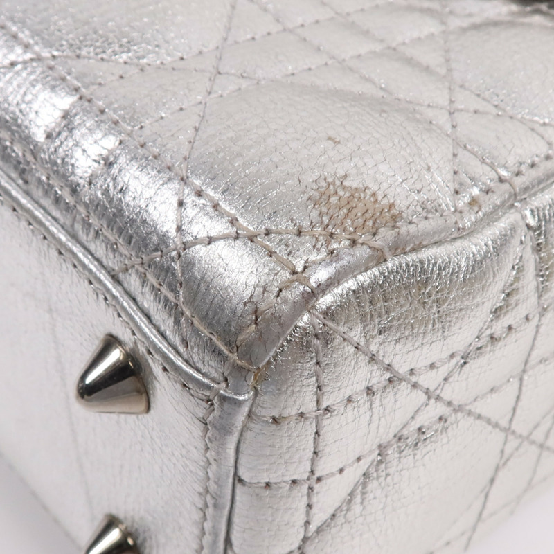 Dior 牛皮皮革Lady Dior銀扣手挽肩背兩用袋-4