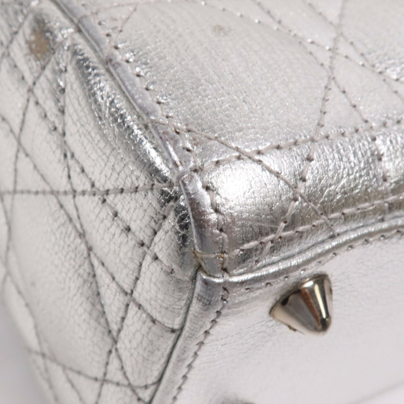 Dior 牛皮皮革Lady Dior銀扣手挽肩背兩用袋-5