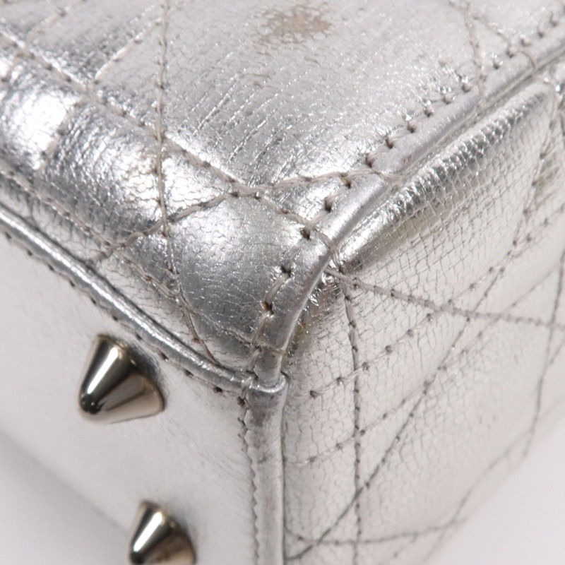 Dior 牛皮皮革Lady Dior銀扣手挽肩背兩用袋-6