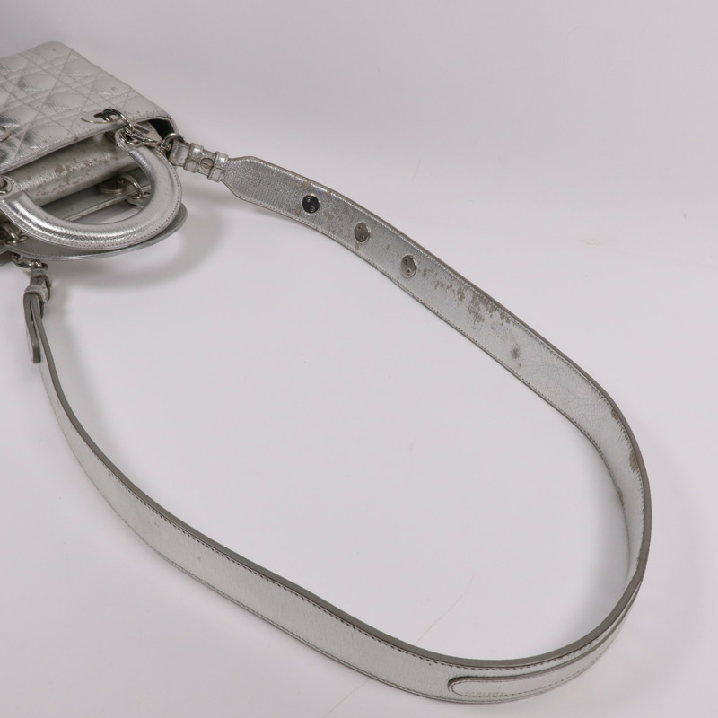 Dior 牛皮皮革Lady Dior銀扣手挽肩背兩用袋-9