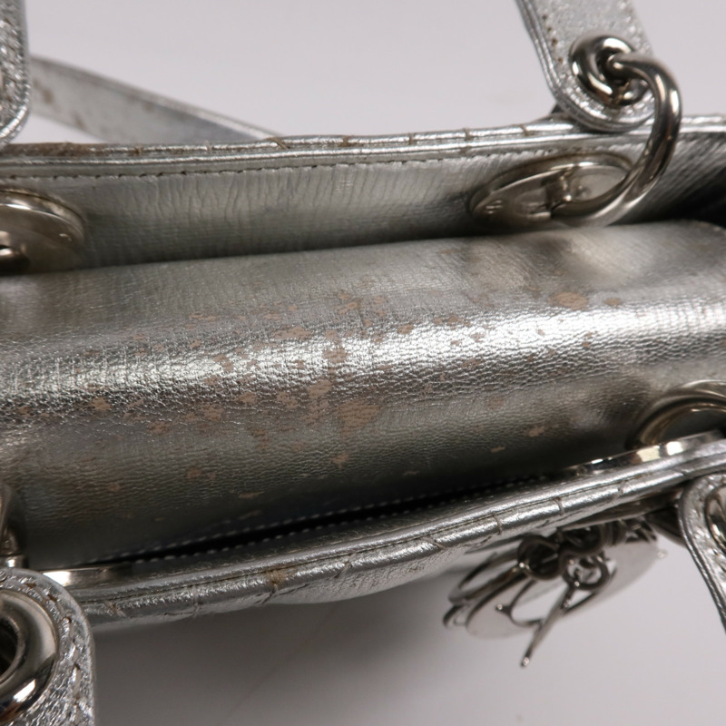 Dior 牛皮皮革Lady Dior銀扣手挽肩背兩用袋-10