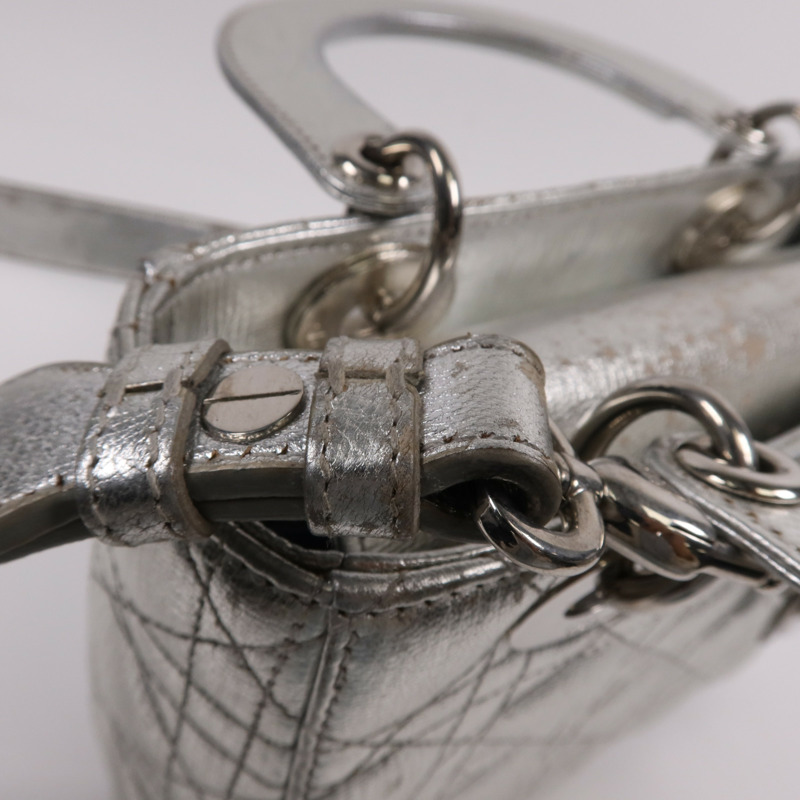 Dior 牛皮皮革Lady Dior銀扣手挽肩背兩用袋-11