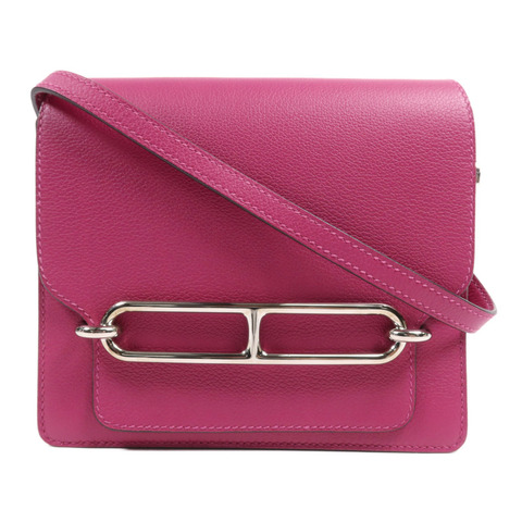 HERMES Evercolor皮革Roulis Mini銀扣肩背袋Rose Purple