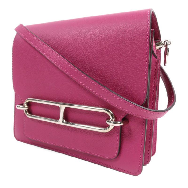 HERMES Evercolor皮革Roulis Mini銀扣肩背袋Rose Purple-2