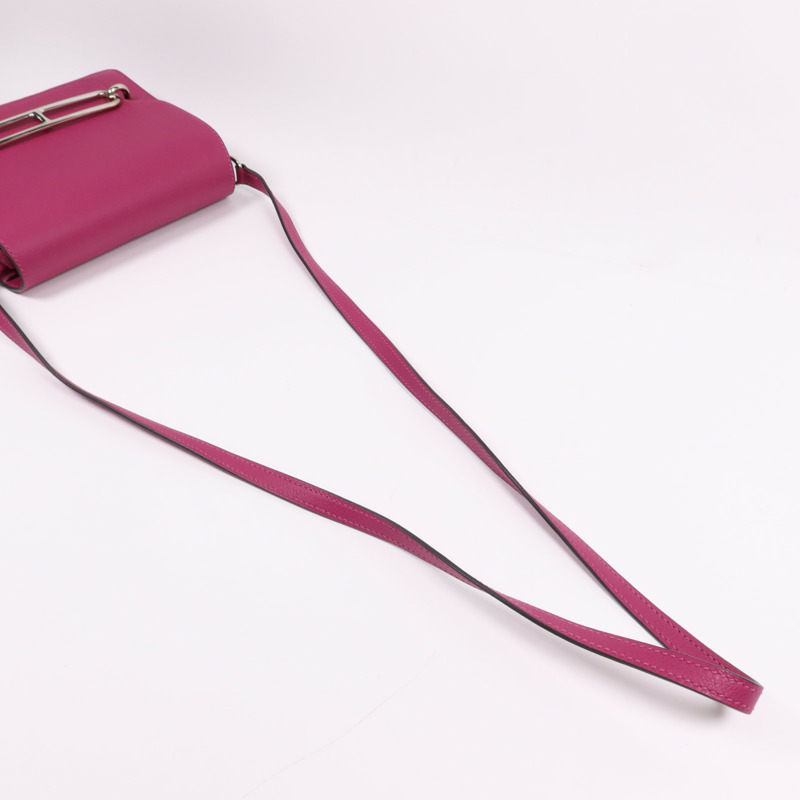 HERMES Evercolor皮革Roulis Mini銀扣肩背袋Rose Purple-7