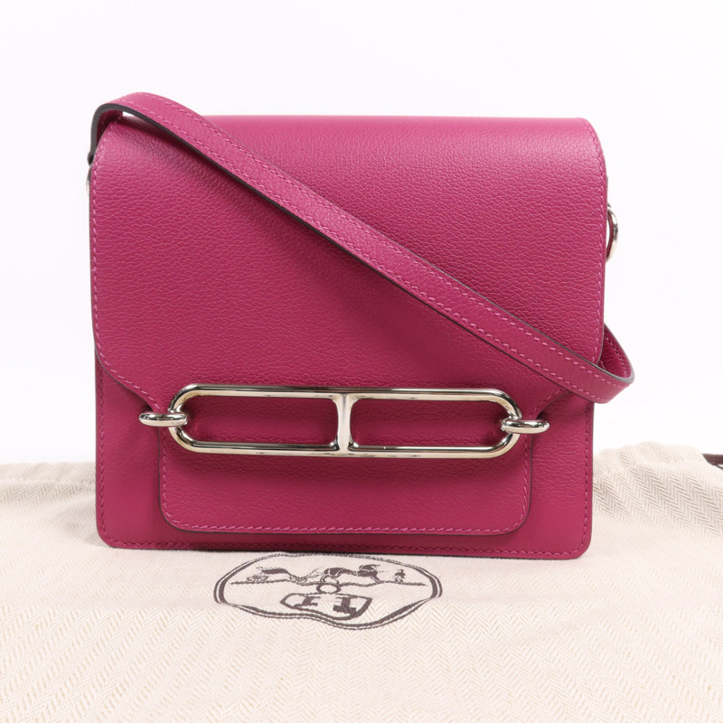 HERMES Evercolor皮革Roulis Mini銀扣肩背袋Rose Purple-8