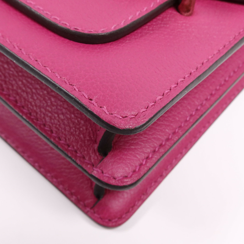 HERMES Evercolor皮革Roulis Mini銀扣肩背袋Rose Purple-9