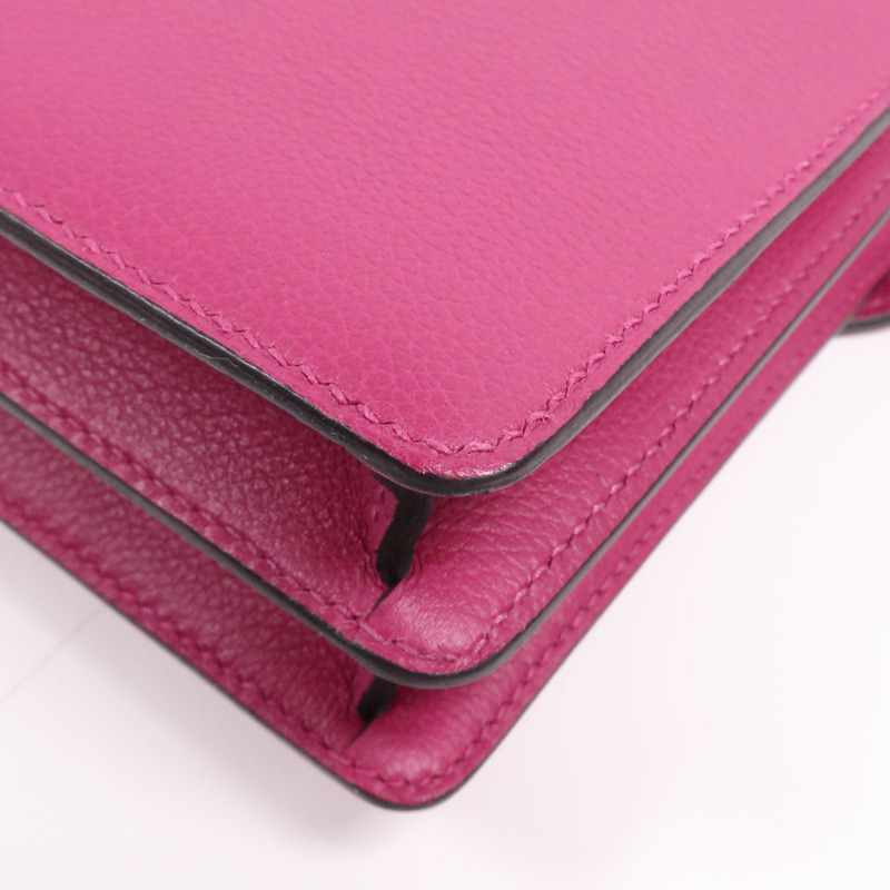 HERMES Evercolor皮革Roulis Mini銀扣肩背袋Rose Purple-11
