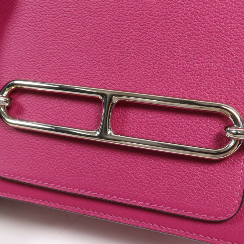 HERMES Evercolor皮革Roulis Mini銀扣肩背袋Rose Purple-13