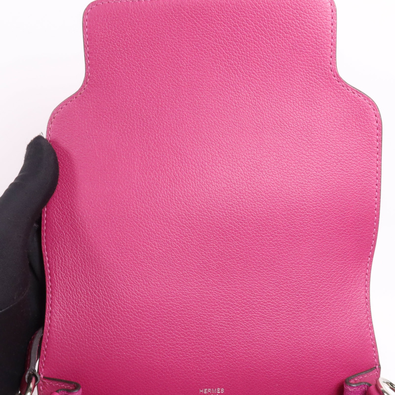 HERMES Evercolor皮革Roulis Mini銀扣肩背袋Rose Purple-14