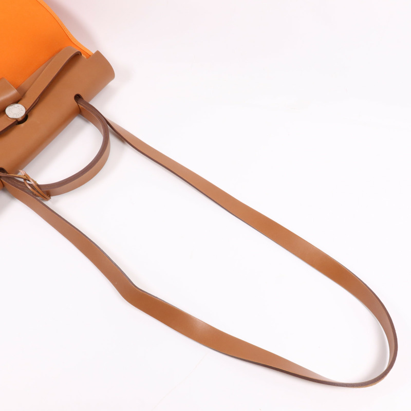 HERMES 帆布Herbag PM銀扣手挽肩背兩用袋Feu-7