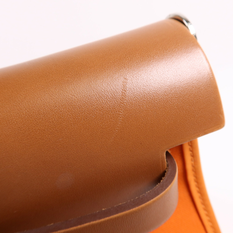 HERMES 帆布Herbag PM銀扣手挽肩背兩用袋Feu-14