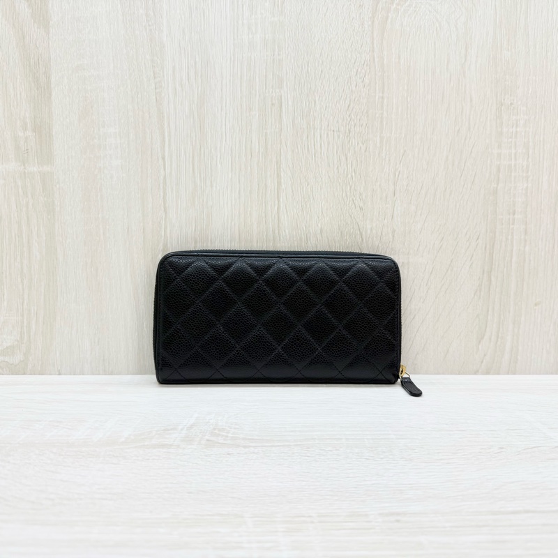 CHANEL黑金荔枝牛皮8卡ㄇ拉長夾 A50097-1