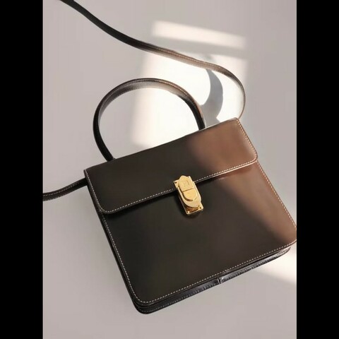 【LA LUNE】絕版古董包 Loewe黑金色凱莉包 單肩包 皮革包 斜背包 復古二手包