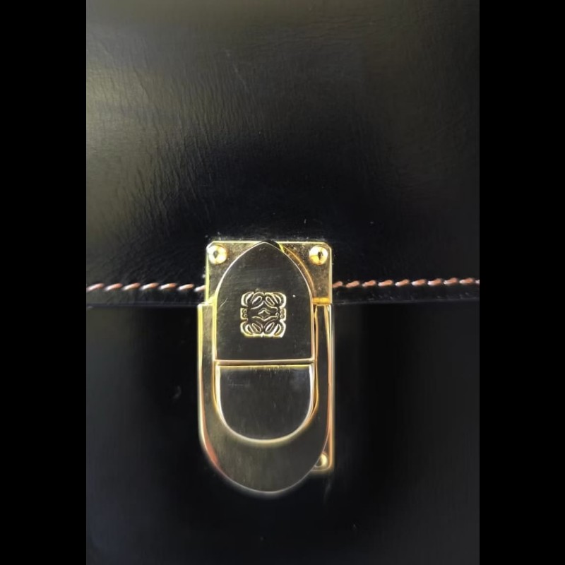 【LA LUNE】絕版古董包 Loewe黑金色凱莉包 單肩包 皮革包 斜背包 復古二手包-6