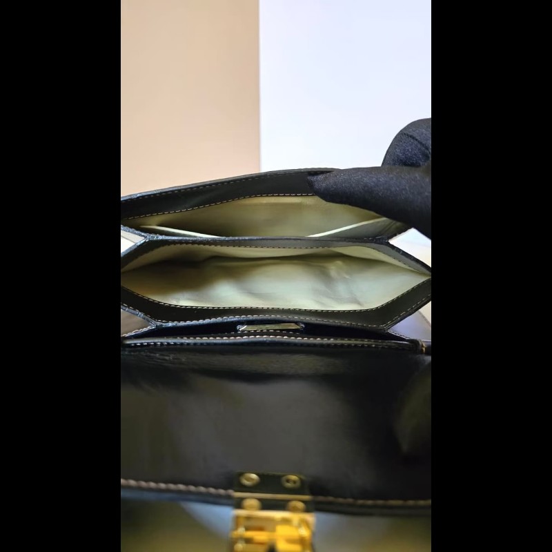 【LA LUNE】絕版古董包 Loewe黑金色凱莉包 單肩包 皮革包 斜背包 復古二手包-8