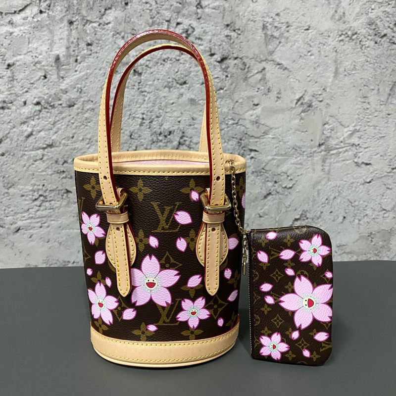 Louis Vuitton LV 村上隆 櫻花水桶包 尺寸約17x13-0