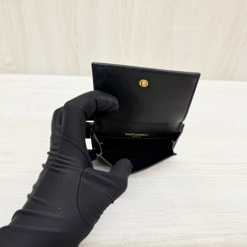 YSL黑金牛皮零錢卡片夾635264-6