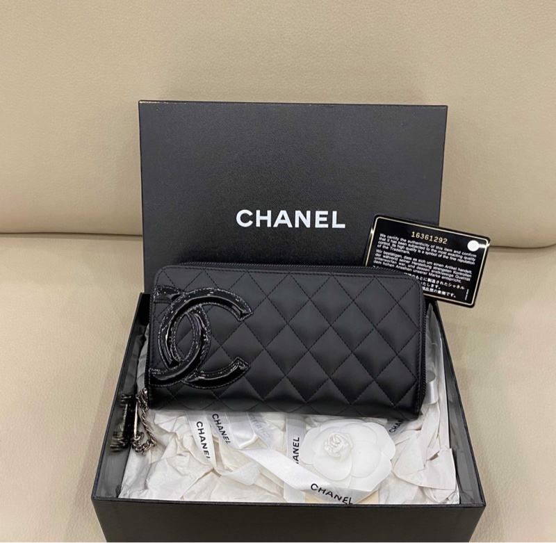 Chanel香奈兒 黑色雙C康鵬錢包 拉鍊款 有盒-0