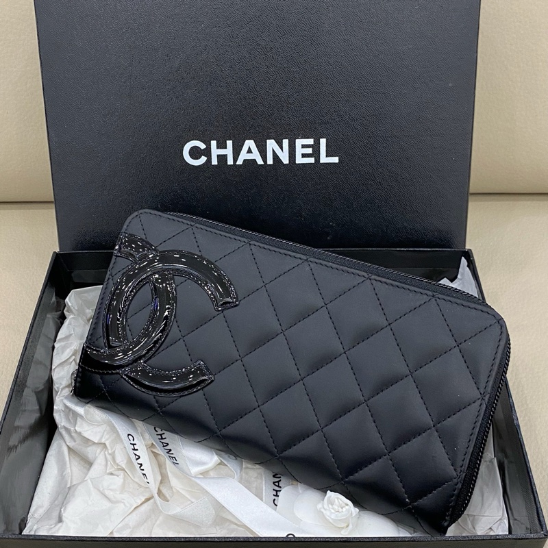 Chanel香奈兒 黑色雙C康鵬錢包 拉鍊款 有盒-1