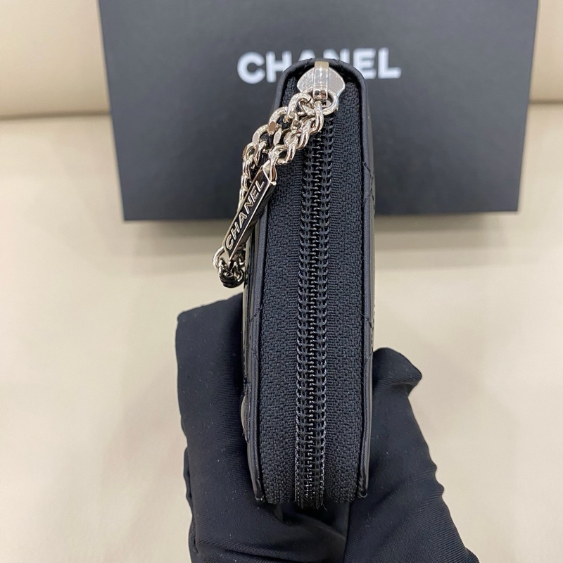 Chanel香奈兒 黑色雙C康鵬錢包 拉鍊款 有盒-3