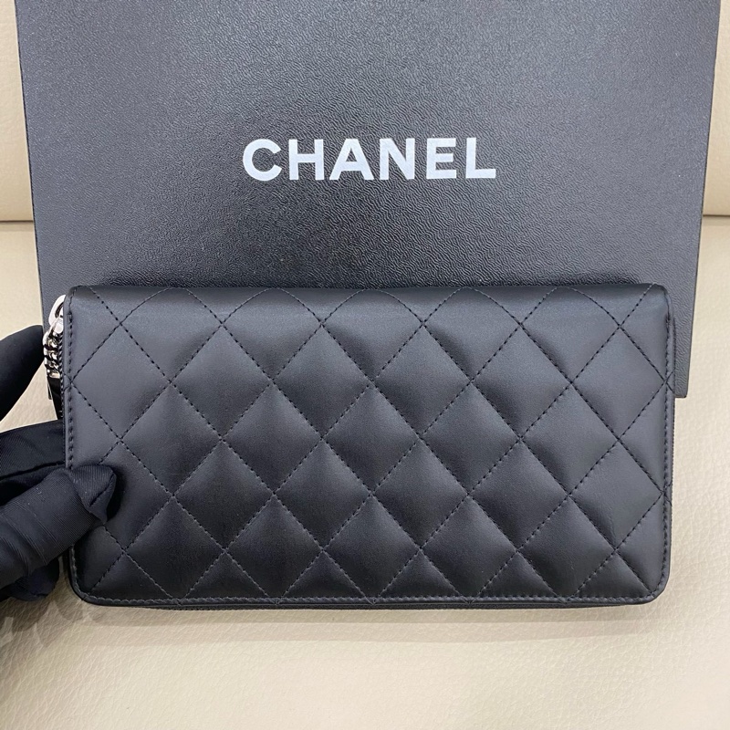 Chanel香奈兒 黑色雙C康鵬錢包 拉鍊款 有盒-4