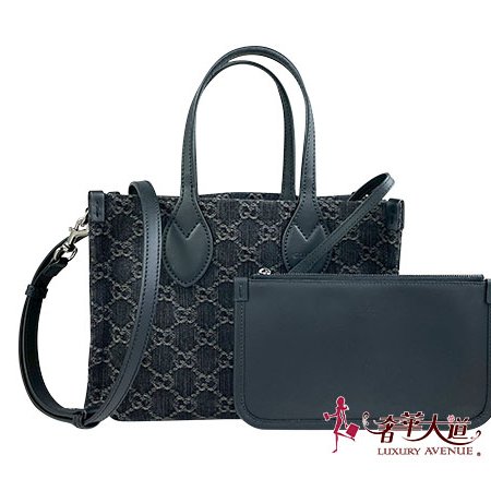 ＊奢華大道國際精品＊【G1807】GUCCI 黑色單寧布手提/斜背兩用包 772183-0