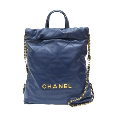 藍色 菱格紋 牛皮 22 後背包【CHANEL 香奈兒】 AS3859