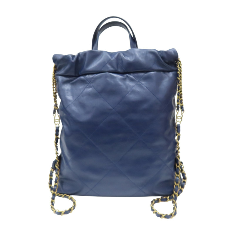 藍色 菱格紋 牛皮 22 後背包【CHANEL 香奈兒】 AS3859-1