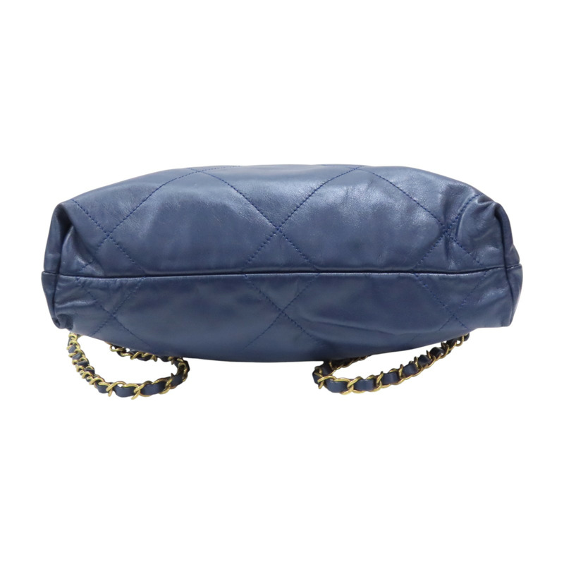 藍色 菱格紋 牛皮 22 後背包【CHANEL 香奈兒】 AS3859-3