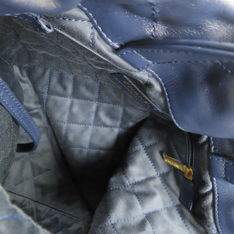 藍色 菱格紋 牛皮 22 後背包【CHANEL 香奈兒】 AS3859-5