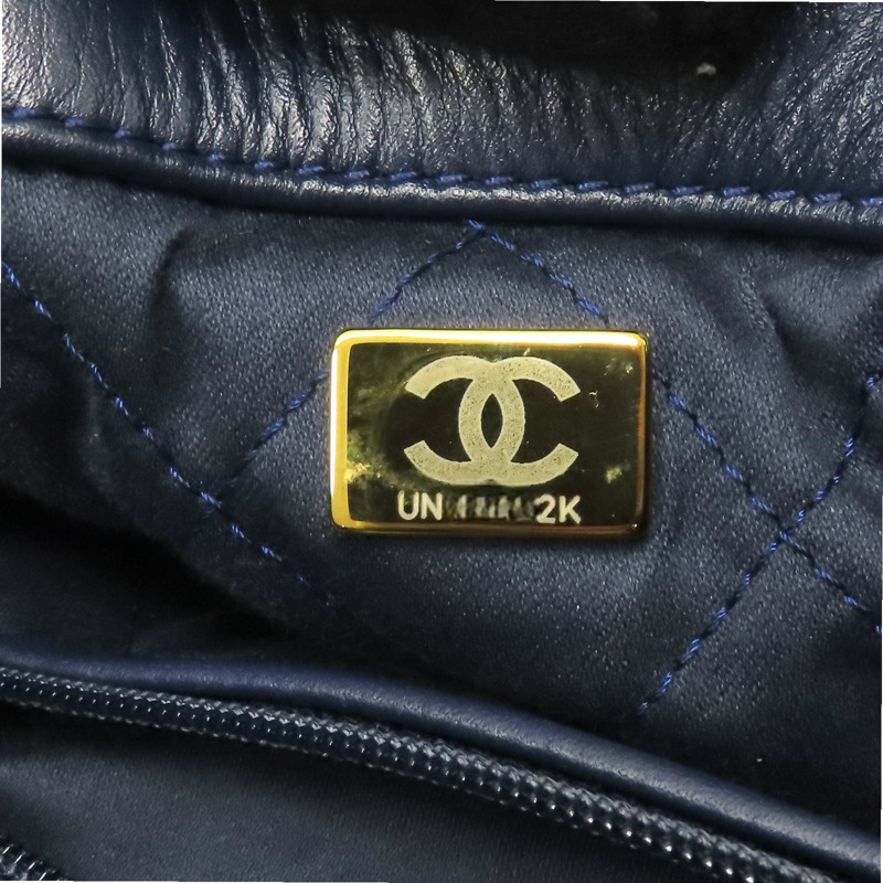 藍色 菱格紋 牛皮 22 後背包【CHANEL 香奈兒】 AS3859-9