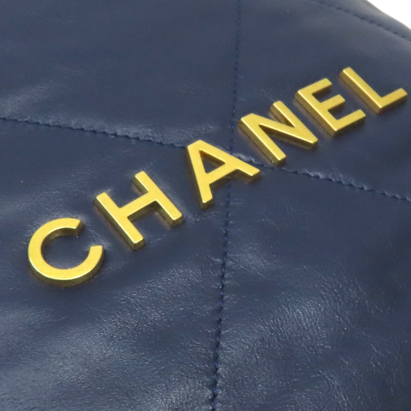 藍色 菱格紋 牛皮 22 後背包【CHANEL 香奈兒】 AS3859-10