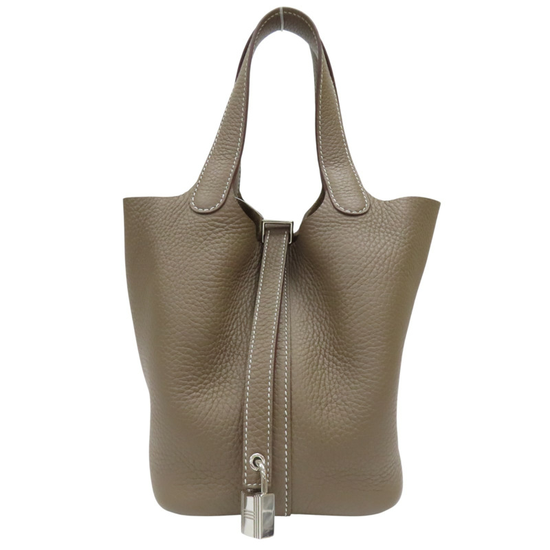 大象灰 TC牛皮 Picotin Lock 18 手提包 B刻 金扣 (無鑰匙)【HERMES 愛馬仕】-0