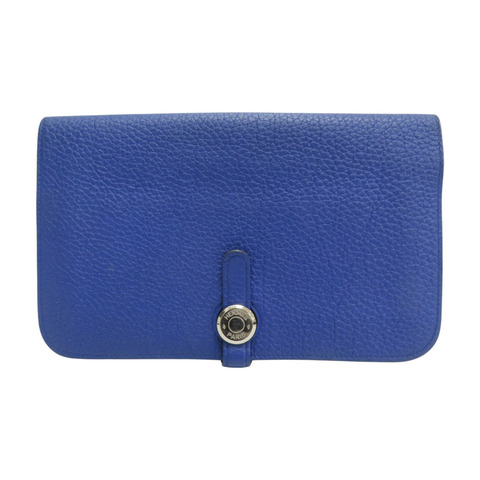 藍色 牛皮 Dogon GM 長夾 T刻 銀扣【HERMES 愛馬仕】