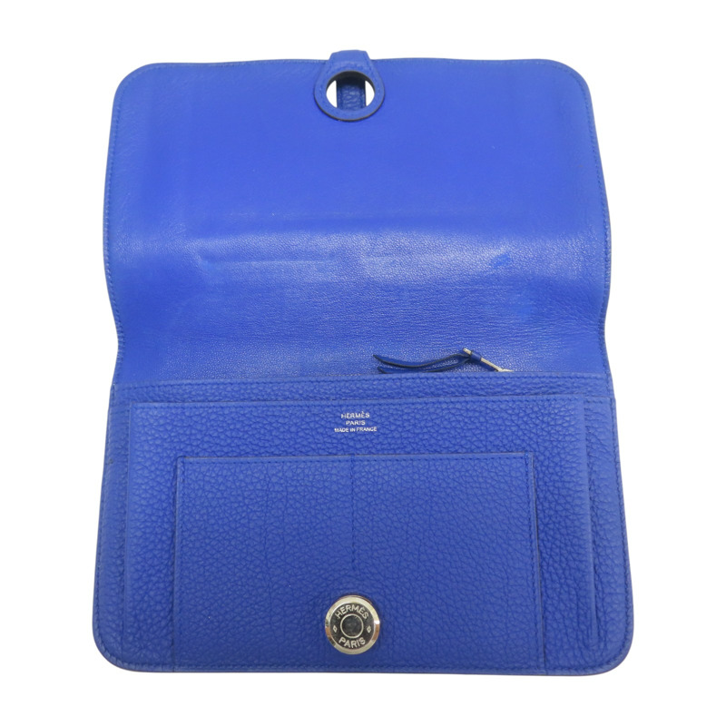 藍色 牛皮 Dogon GM 長夾 T刻 銀扣【HERMES 愛馬仕】-4