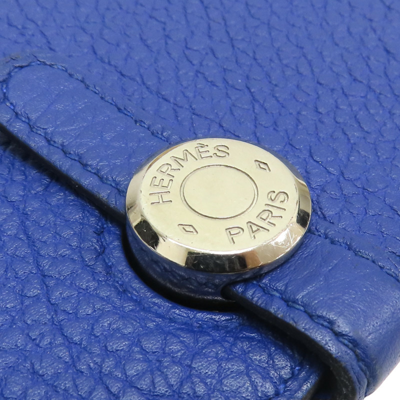 藍色 牛皮 Dogon GM 長夾 T刻 銀扣【HERMES 愛馬仕】-12