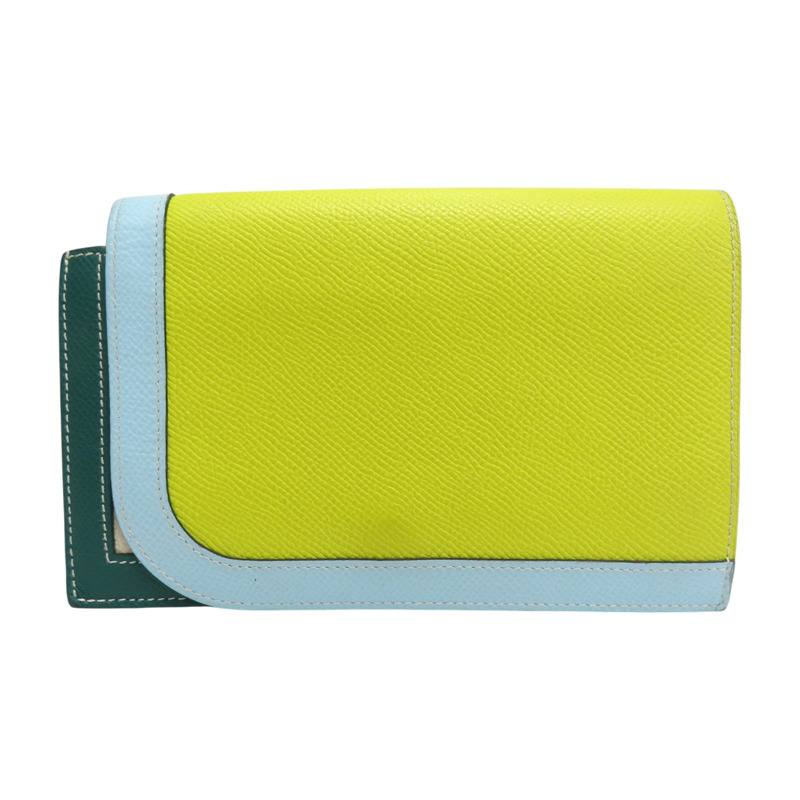 黃/藍色 Epsom牛皮 Camail 銀扣 長夾 A刻【HERMES 愛馬仕】-0