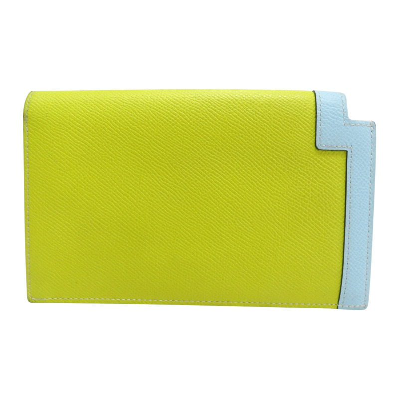 黃/藍色 Epsom牛皮 Camail 銀扣 長夾 A刻【HERMES 愛馬仕】-1